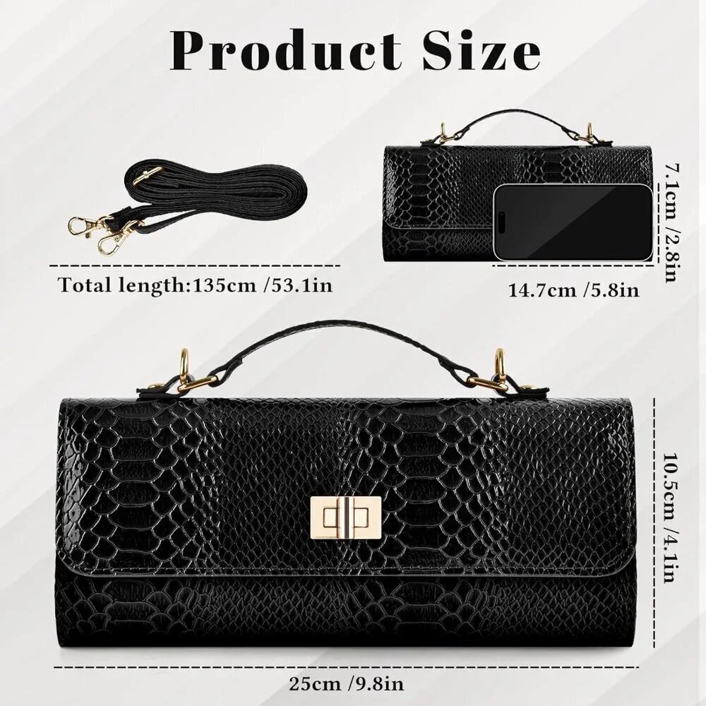 Women Clutch Purse Faux Leather Evening Bag with Detachable Strap for Formal Eve